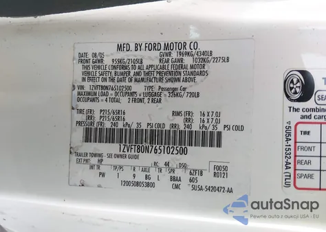 2006 Ford Mustang V6 from USA, damaged, VIN 1ZVFT80N765102500